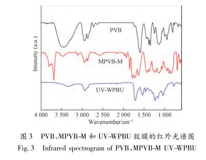 PVB、MPVB-M 和 UV-WPBU 胶膜的红外光谱图