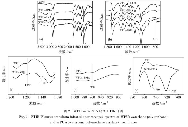 ＷＰＵ 和 ＷＰＵＡ 膜的 ＦＴＩＲ 谱图